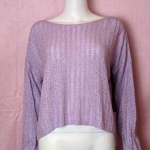 Urban Outfitters Purple Knit Wide Neck Long Sleeve Tie Wrist Top size Small